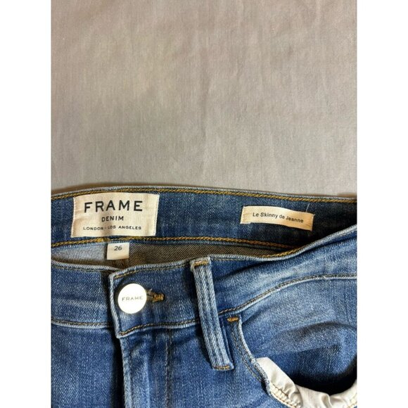 Frame Jeans Womens 26 Blue Denim Distressed Le Skinny De Jeanne Low Rise - Picture 2 of 8